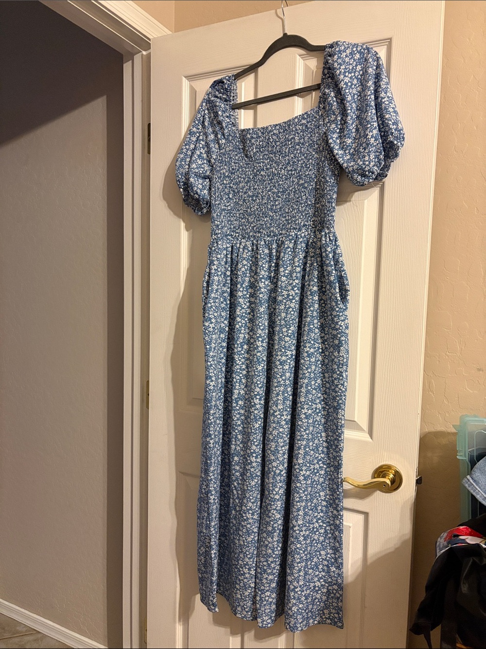 Blue Floral Puff Sleeve Jumpsuit